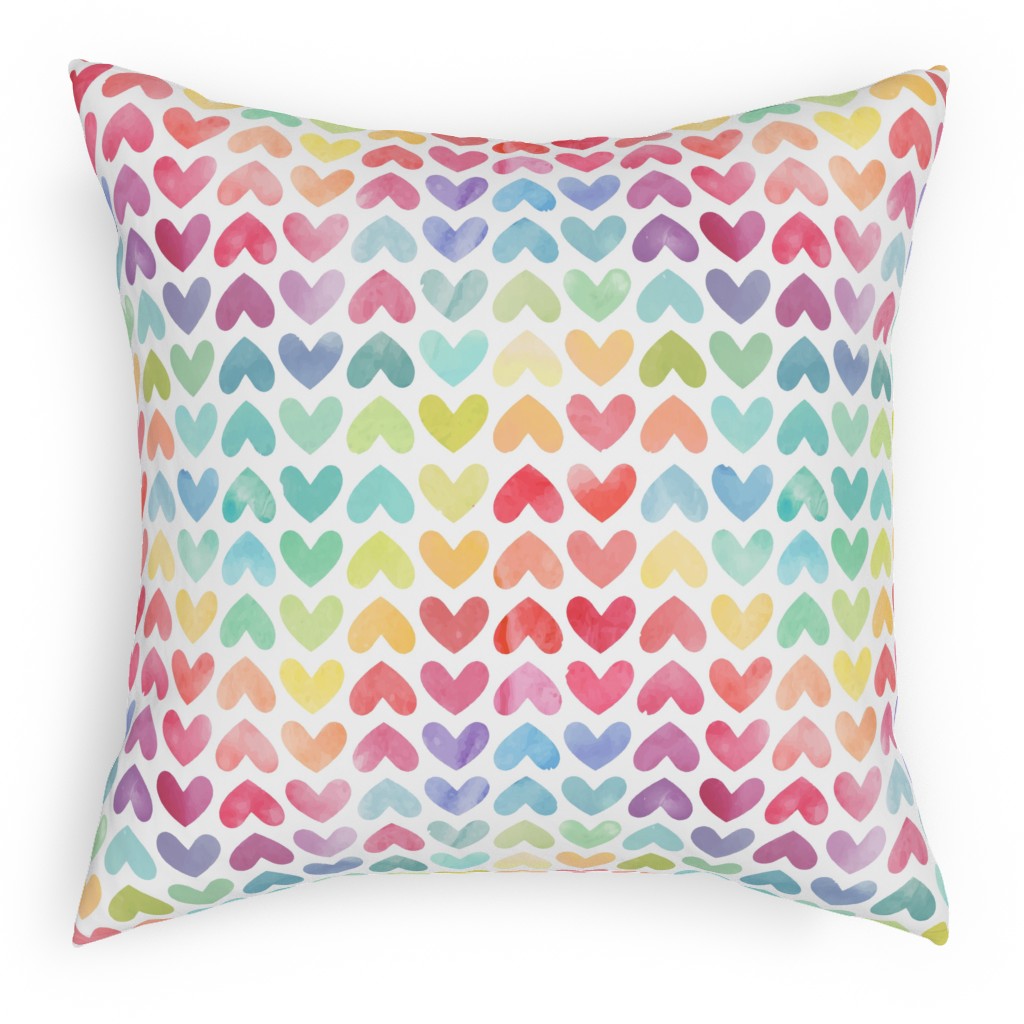 Rainbow Hearts - Multi Pillow, Woven, Black, 18x18, Single Sided, Multicolor