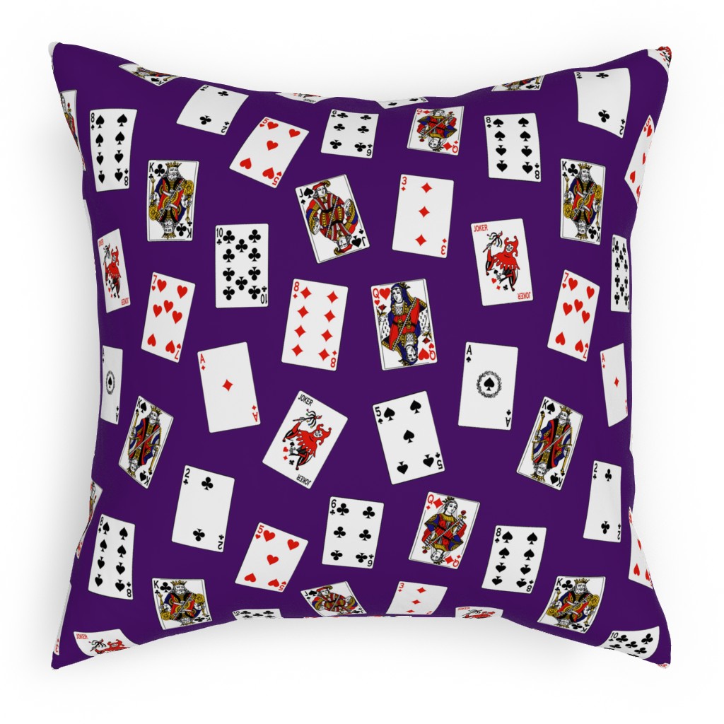 Scattered Playing Cards Pillow, Woven, Black, 18x18, Single Sided, Purple, Purple