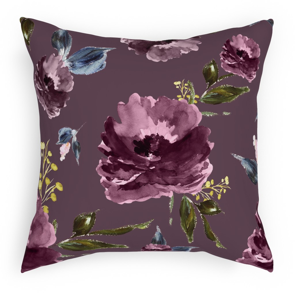 Amaranda Blooms - Plum Pillow, Woven, Black, 18x18, Single Sided, Purple