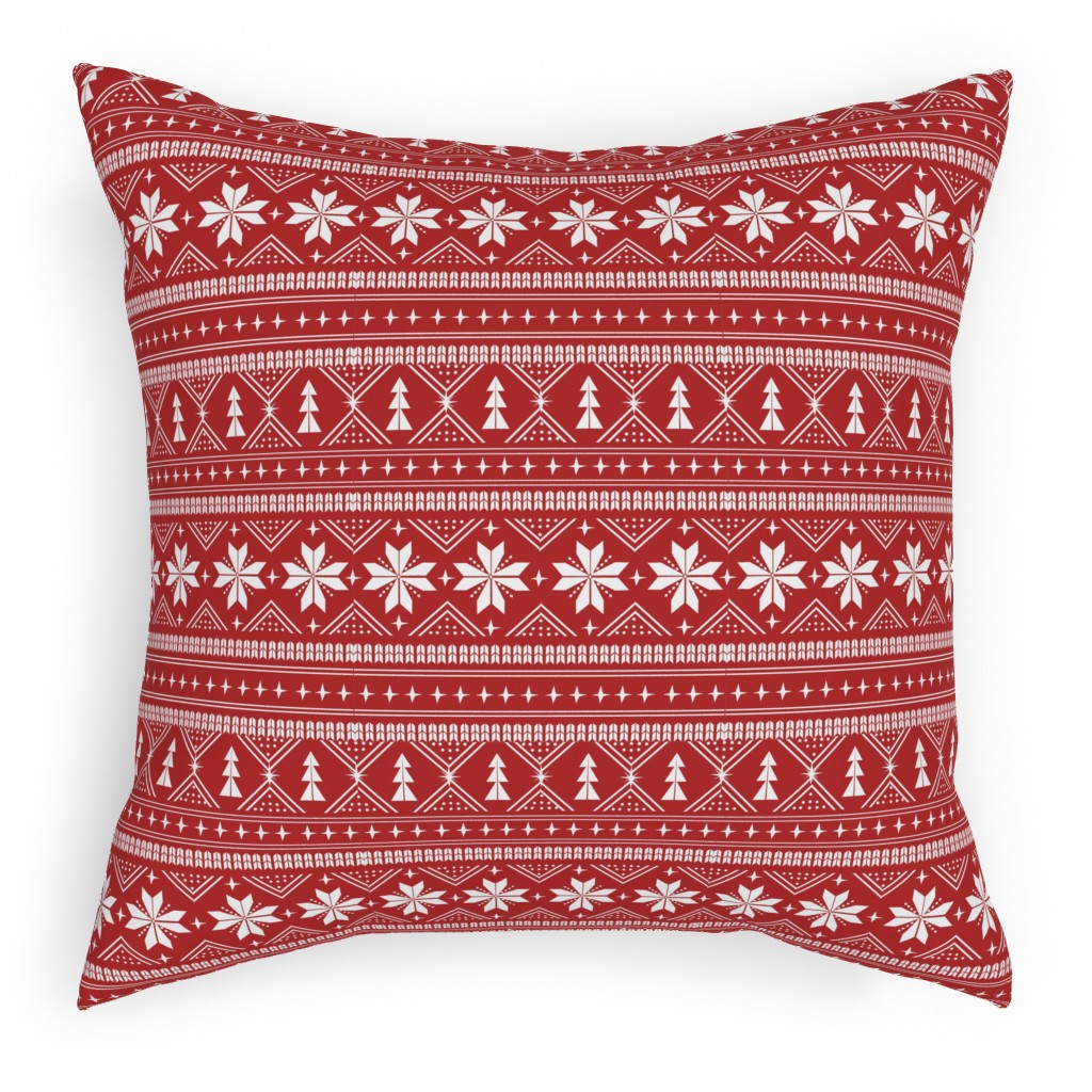 Nordic Sweater - Red Pillow, Woven, Black, 18x18, Single Sided, Red, Red