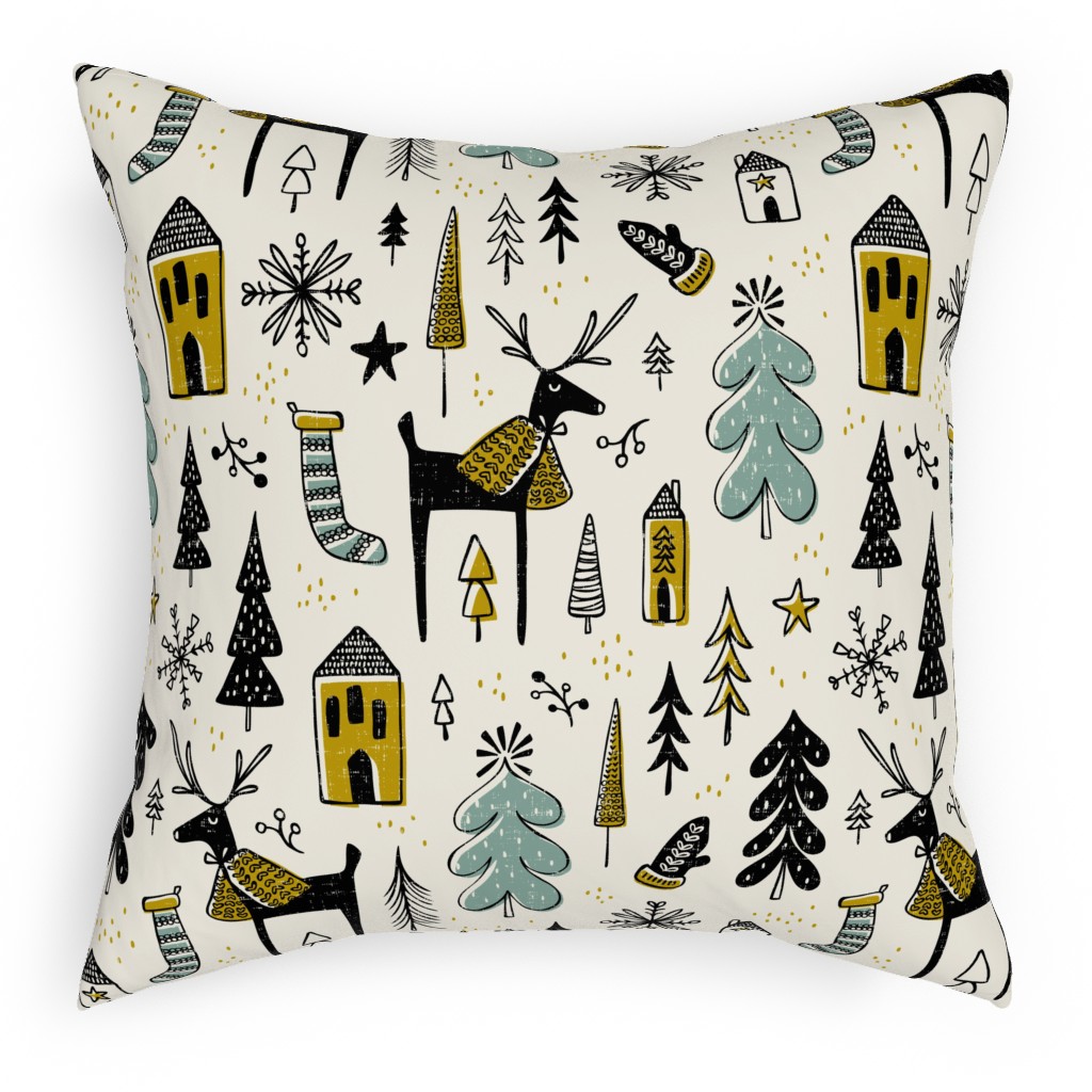 Christmas Wonderland - Light Pillow, Woven, Black, 18x18, Single Sided, Multicolor