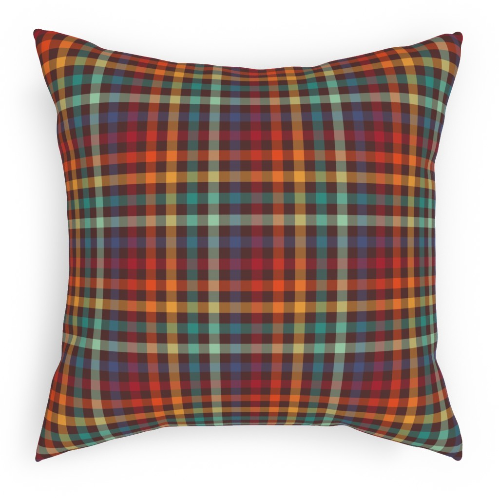 Retro Rainbow Plaid Pillow, Woven, Black, 18x18, Single Sided, Multicolor