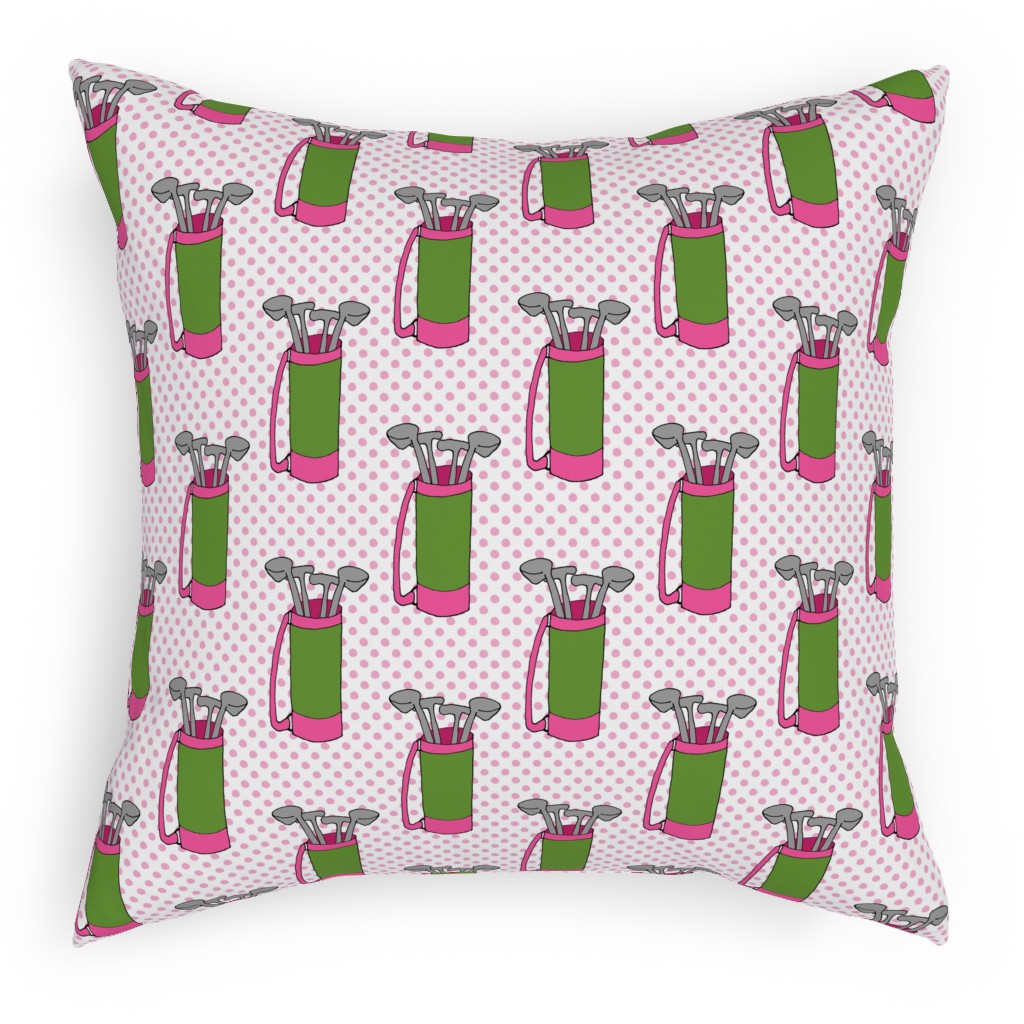 Golf Club Pattern - Green and Pink Pillow, Woven, Black, 18x18, Single Sided, Pink
