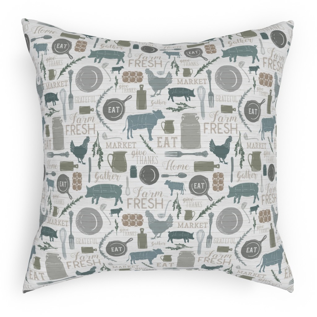 Sing for Your Supper - Gather Round & Give Thanks Pillow, Woven, Black, 18x18, Single Sided, Blue, True Blue