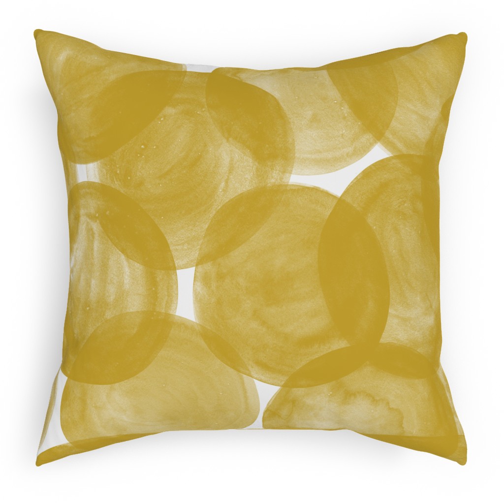 Watercolor Dots - Yellow Pillow, Woven, Black, 18x18, Single Sided, Yellow