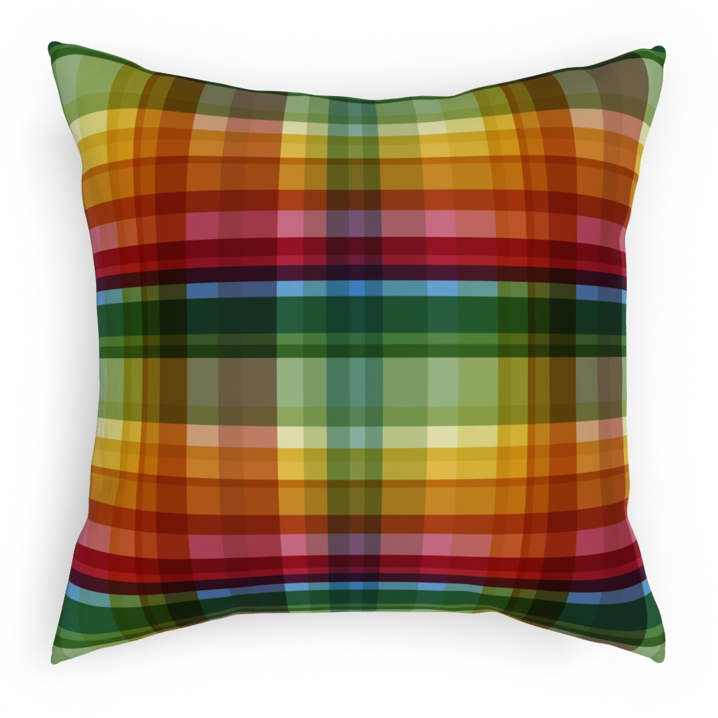 Gingham Rainbow Check Pillow, Woven, Black, 18x18, Single Sided, Multicolor