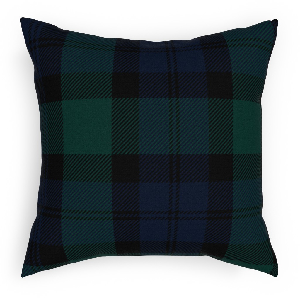 Blackwatch Tartan - Black Pillow, Woven, Black, 18x18, Single Sided, Black, Black