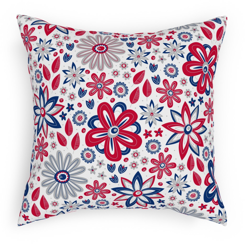 Bohemian Fields - Red, White and Blue Pillow, Woven, Black, 18x18, Single Sided, Red