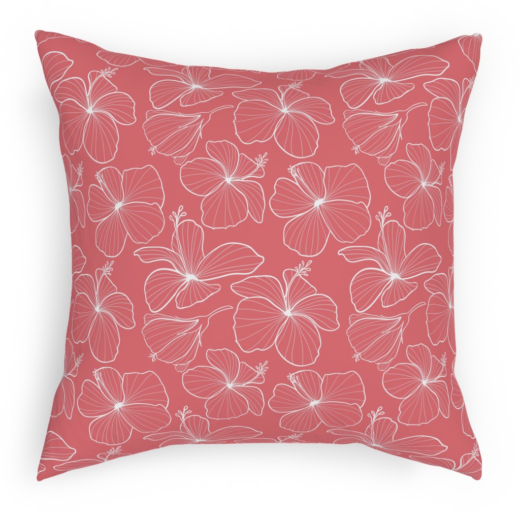 Hibiscus Line Art - Pink Pillow, Woven, Black, 18x18, Single Sided, Pink, Bright Pink