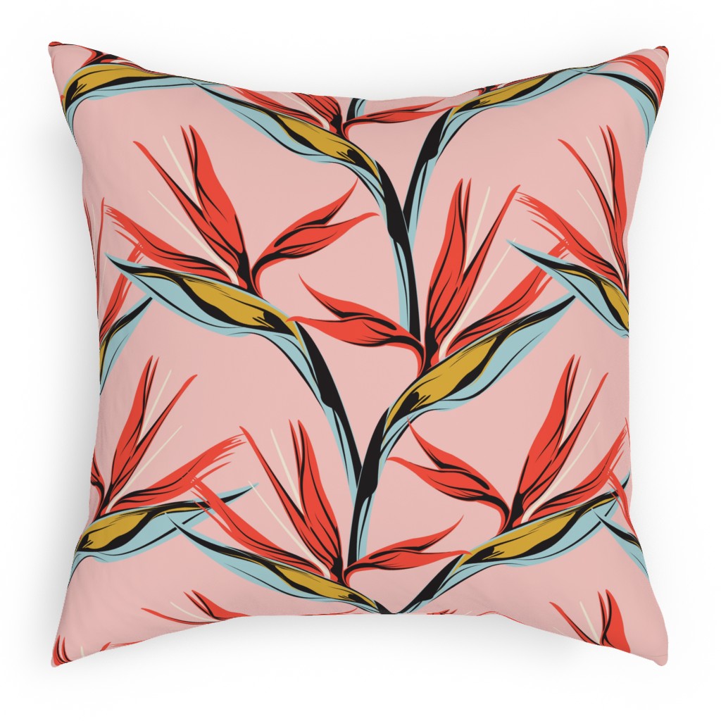 Bird of Paradise Pillow, Woven, Black, 18x18, Single Sided, Pink, Ballet Slipper