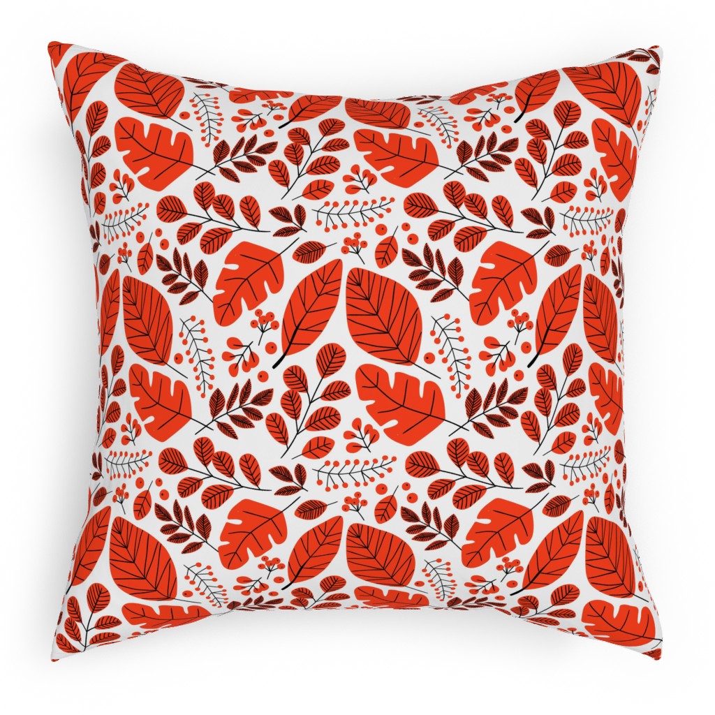 Red Leaves Pillow, Woven, Black, 18x18, Single Sided, Red