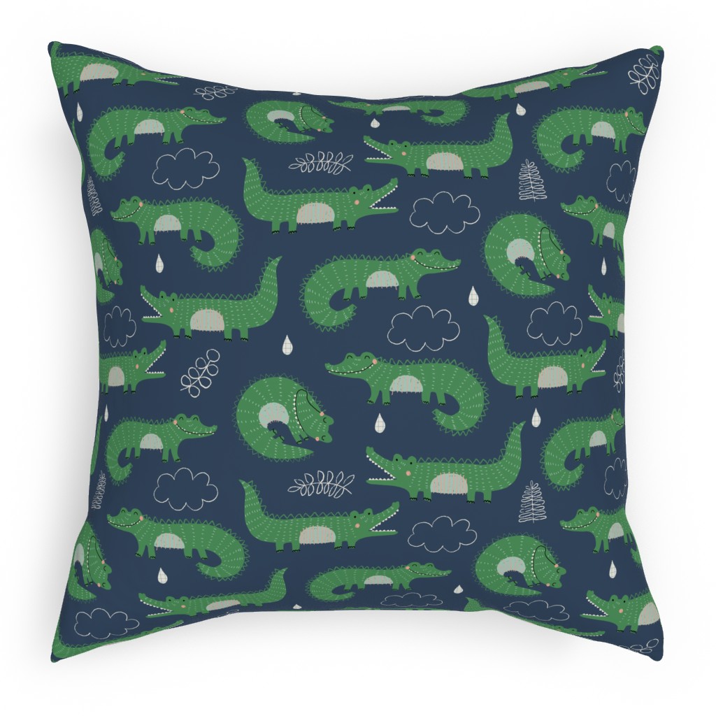 Cute Alligators - Green Pillow, Woven, Black, 18x18, Single Sided, Green