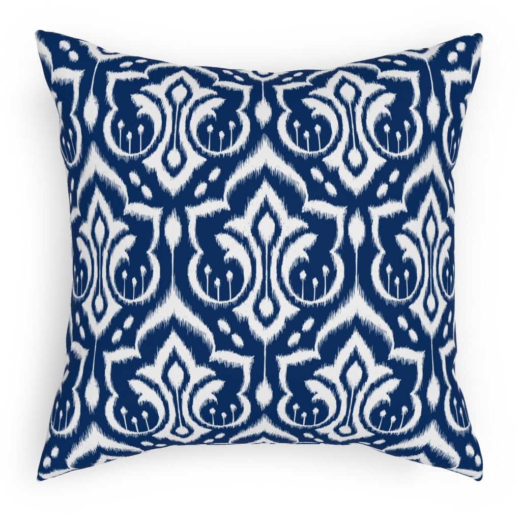 Ikat Damask - Midnight Navy Pillow, Woven, Black, 18x18, Single Sided, Blue