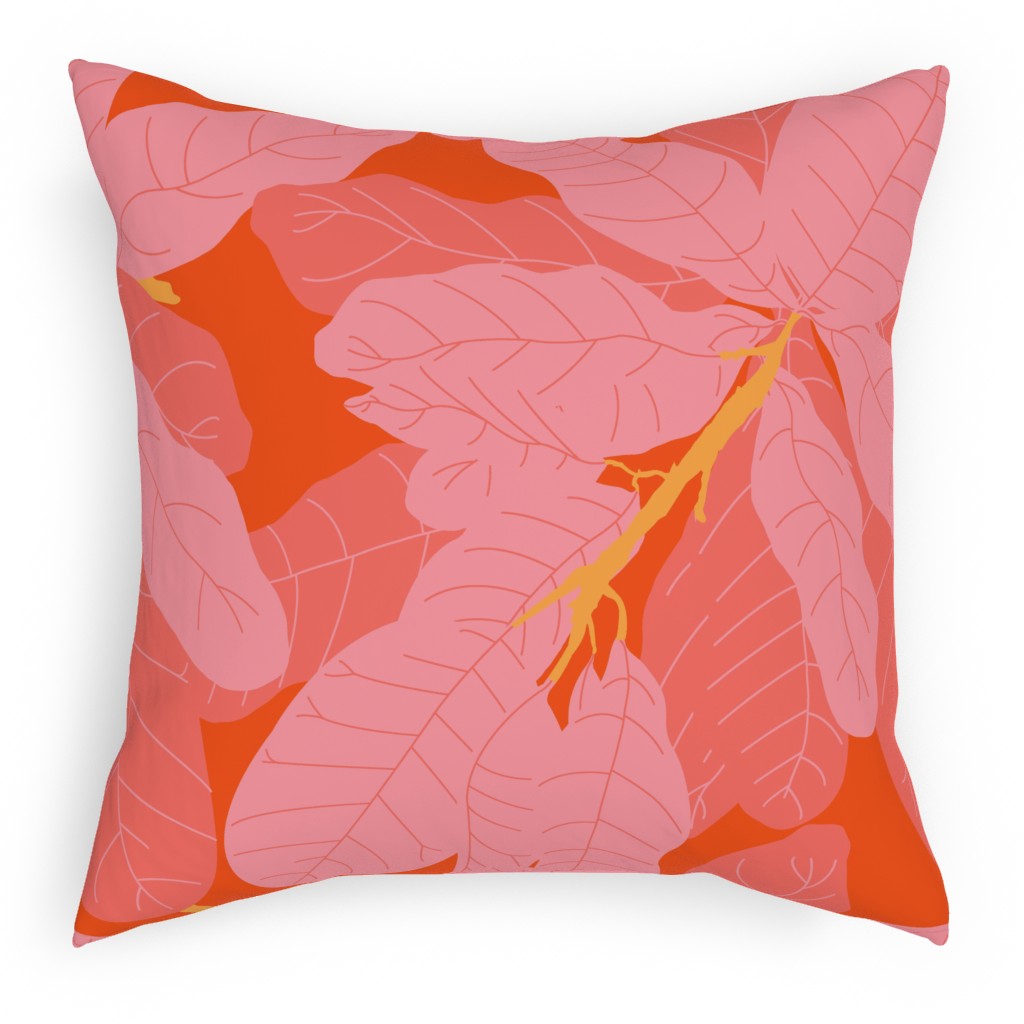 Tropical Banana Leaves - Coral Spice Pillow, Woven, Black, 18x18, Single Sided, Pink, Bright Pink