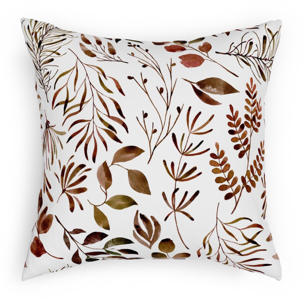 Leaves Nature Botanical Prints Pillow, Woven, Black, 18x18, Single Sided, Brown, Cocoa