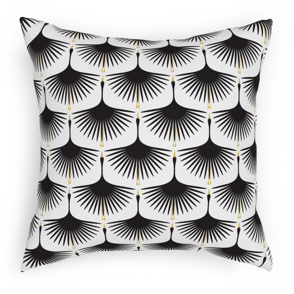 Art Deco Swans Pillow, Woven, Black, 18x18, Single Sided, White