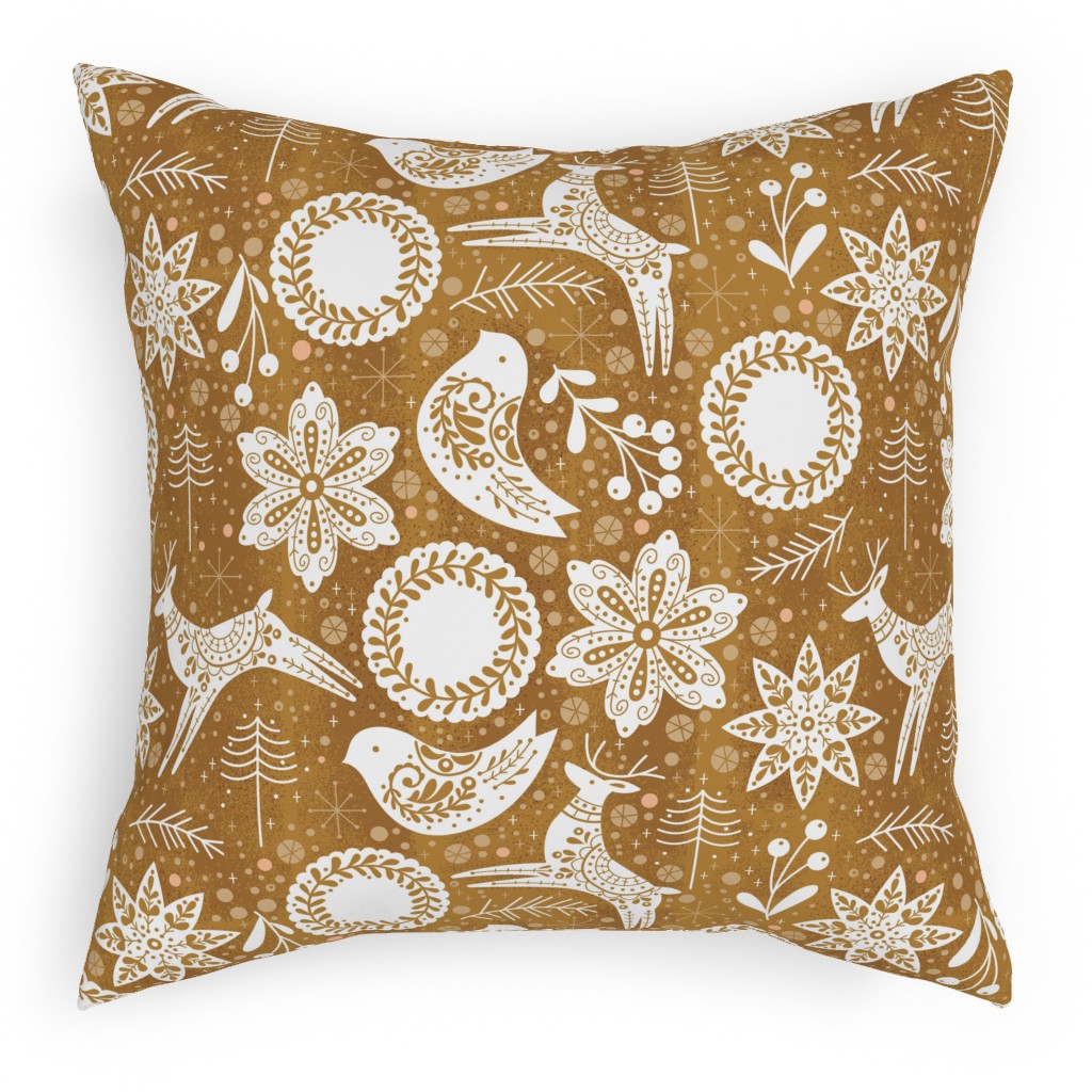 Gingerbread Forest - Brown & White Pillow, Woven, Black, 18x18, Single Sided, Brown, Brown