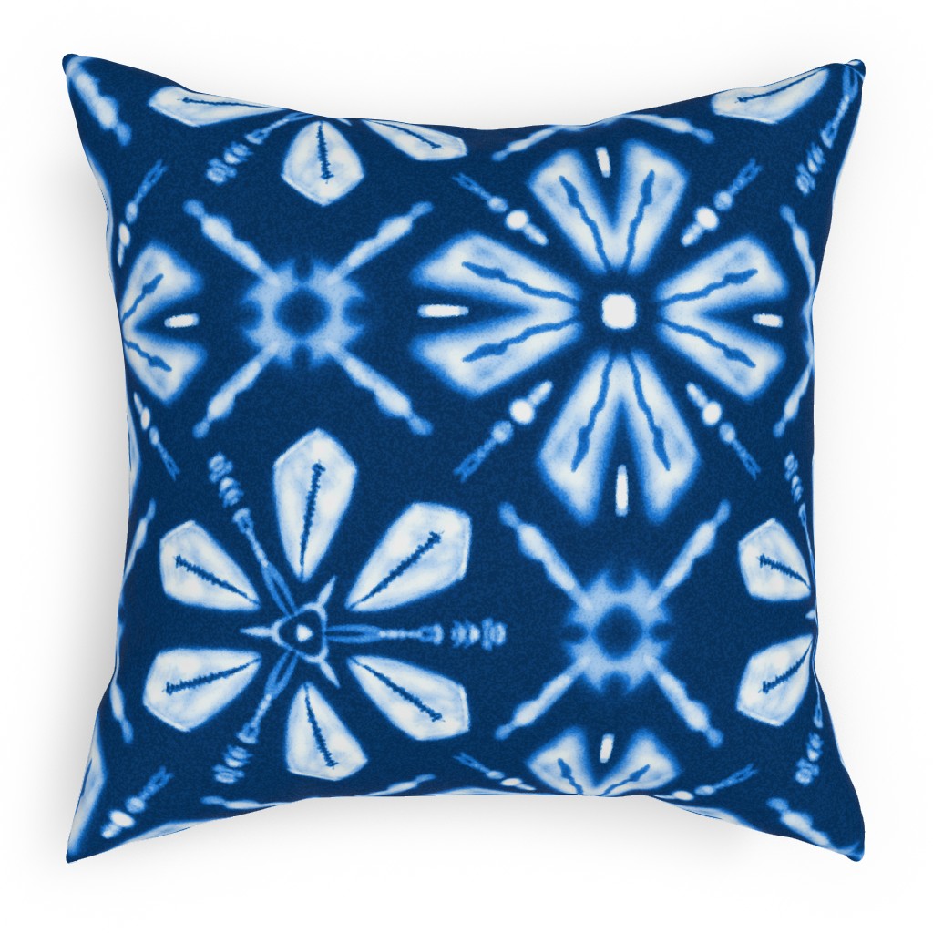 Shibori Flowers Pillow, Woven, Black, 18x18, Single Sided, Blue