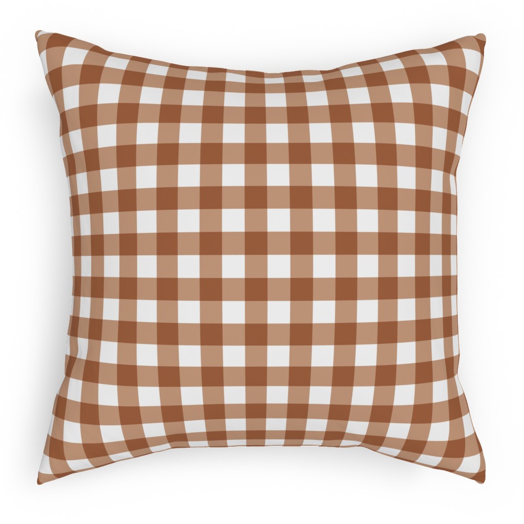 Gingham Plaid Check Pillow, Woven, Black, 18x18, Single Sided, Brown