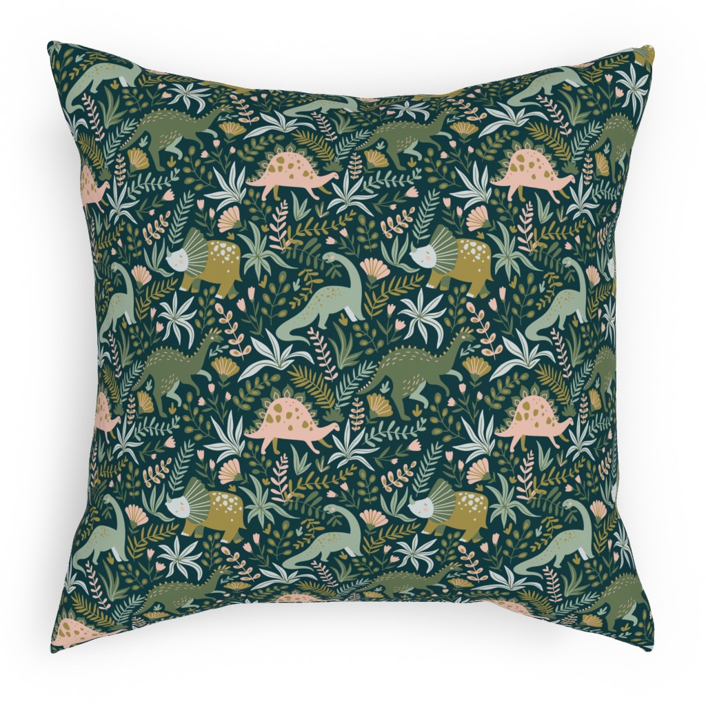 Dino - Green Pillow, Woven, Black, 18x18, Single Sided, Green, Classic Green