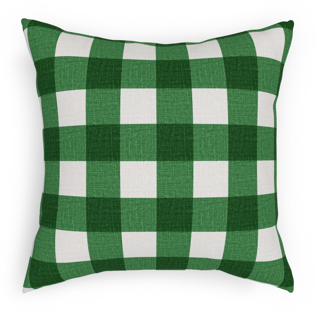 Gingham Linen - Green Pillow, Woven, Black, 18x18, Single Sided, Green