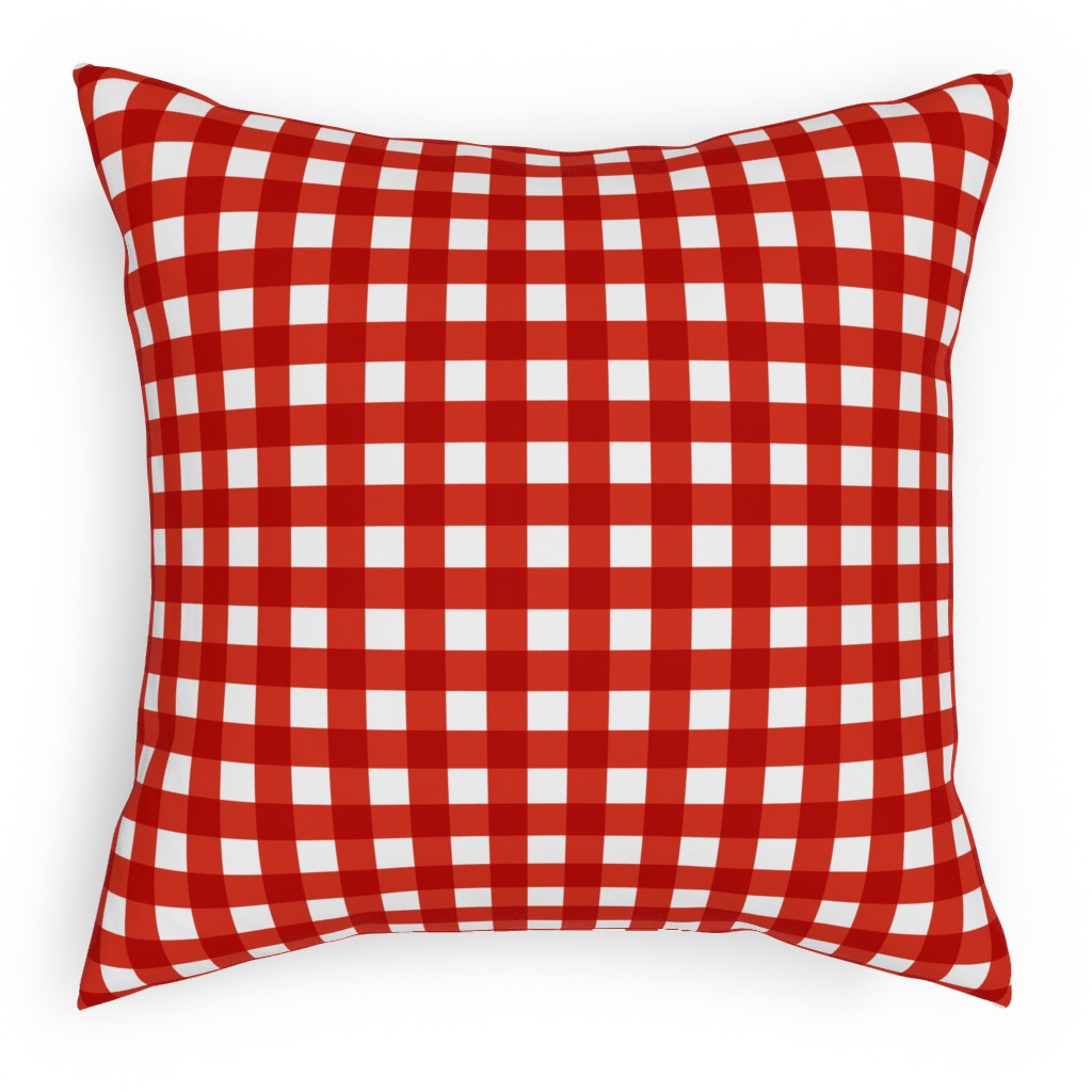 Gingham Plaid Check Pillow, Woven, Black, 18x18, Single Sided, Red