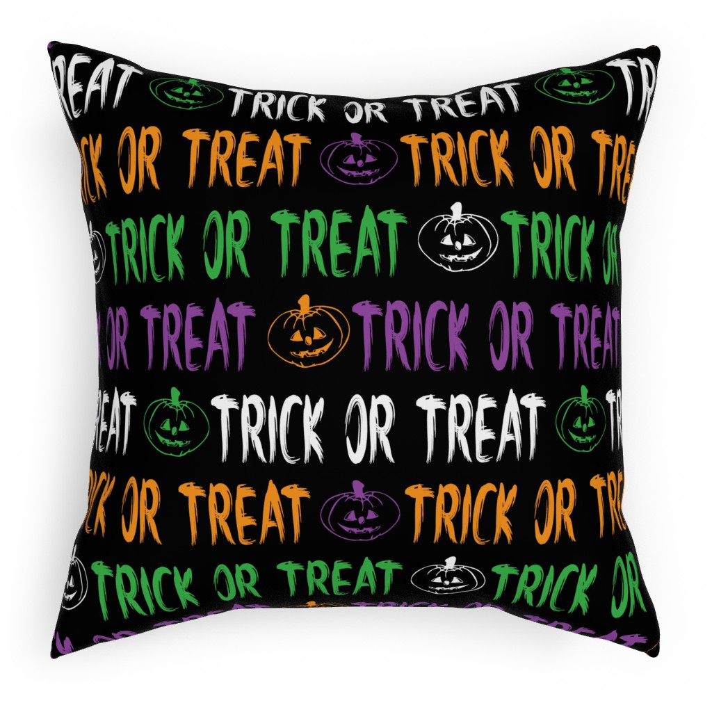 Trick or Treat Halloween Typography - Multi Pillow, Woven, Black, 18x18, Single Sided, Multicolor