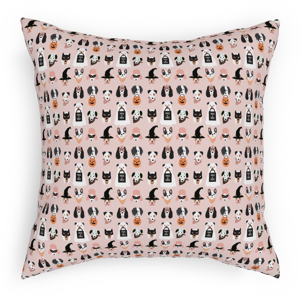 Halloween Puppies on Pink Pillow, Woven, Black, 18x18, Single Sided, Pink