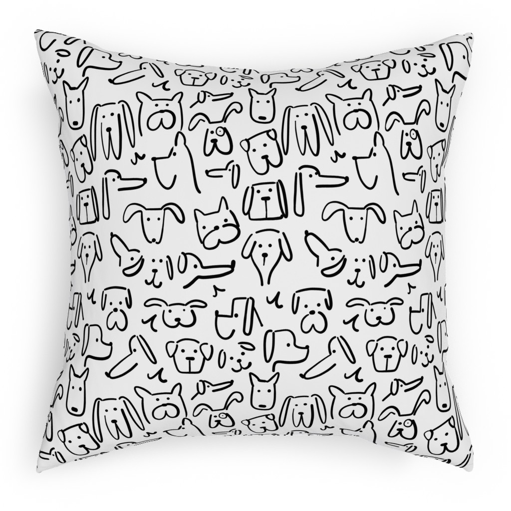 Playful Pups - Black and White Pillow, Woven, Black, 18x18, Single Sided, White