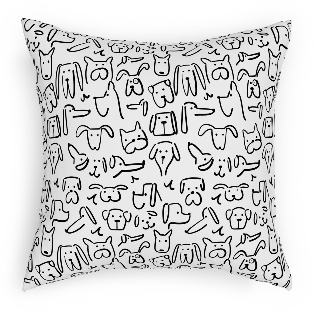 Playful Pups - Black and White Pillow, Woven, Black, 18x18, Single Sided, White, White