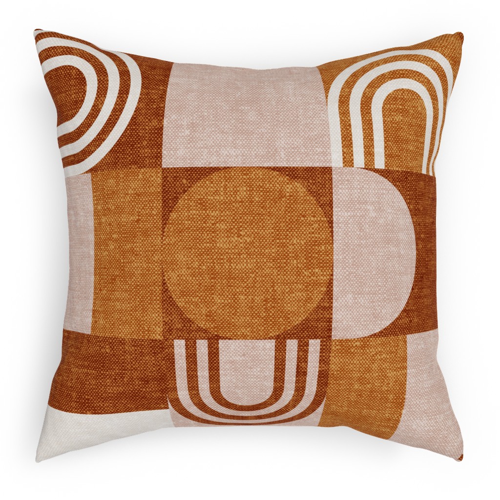 Aria Geometric Patchwork - Orange Pillow, Woven, Black, 18x18, Single Sided, Orange