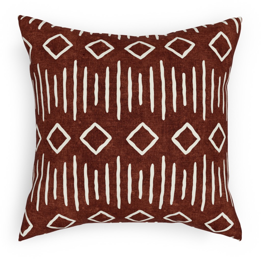Diamond Mud Cloth Pillow, Woven, Black, 18x18, Single Sided, Brown, Chestnut
