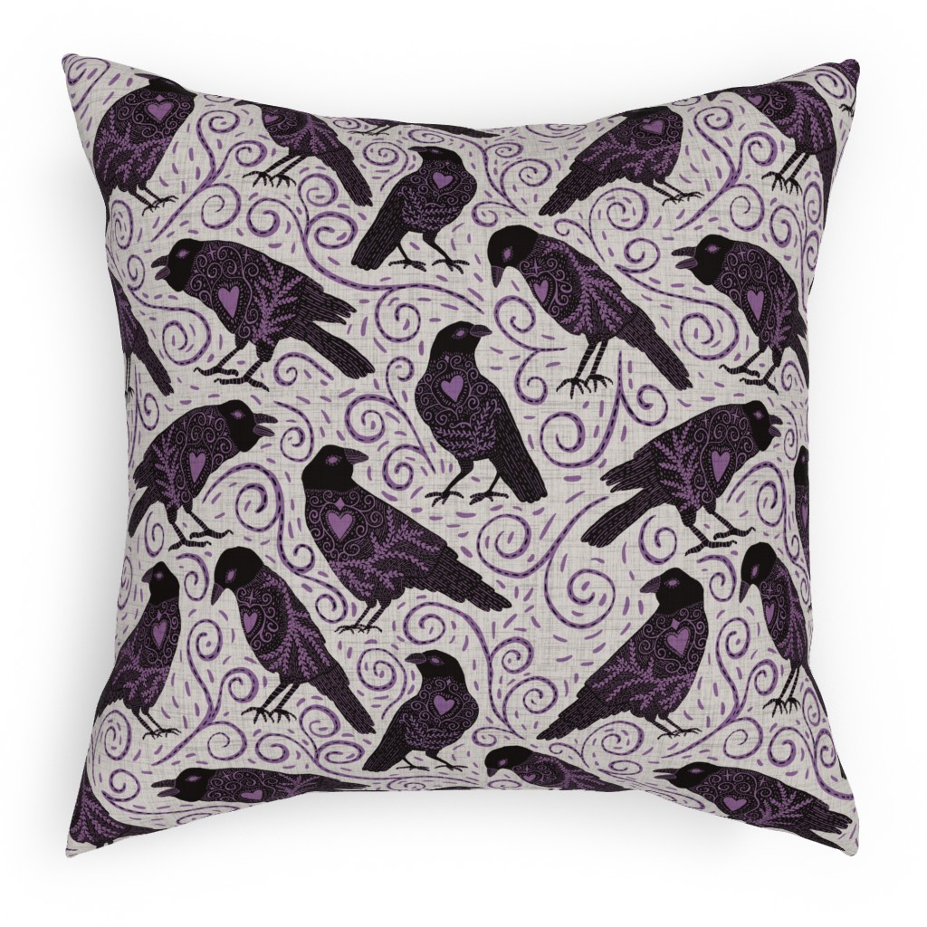 Raven - Ivory Pillow, Woven, Black, 18x18, Single Sided, Purple
