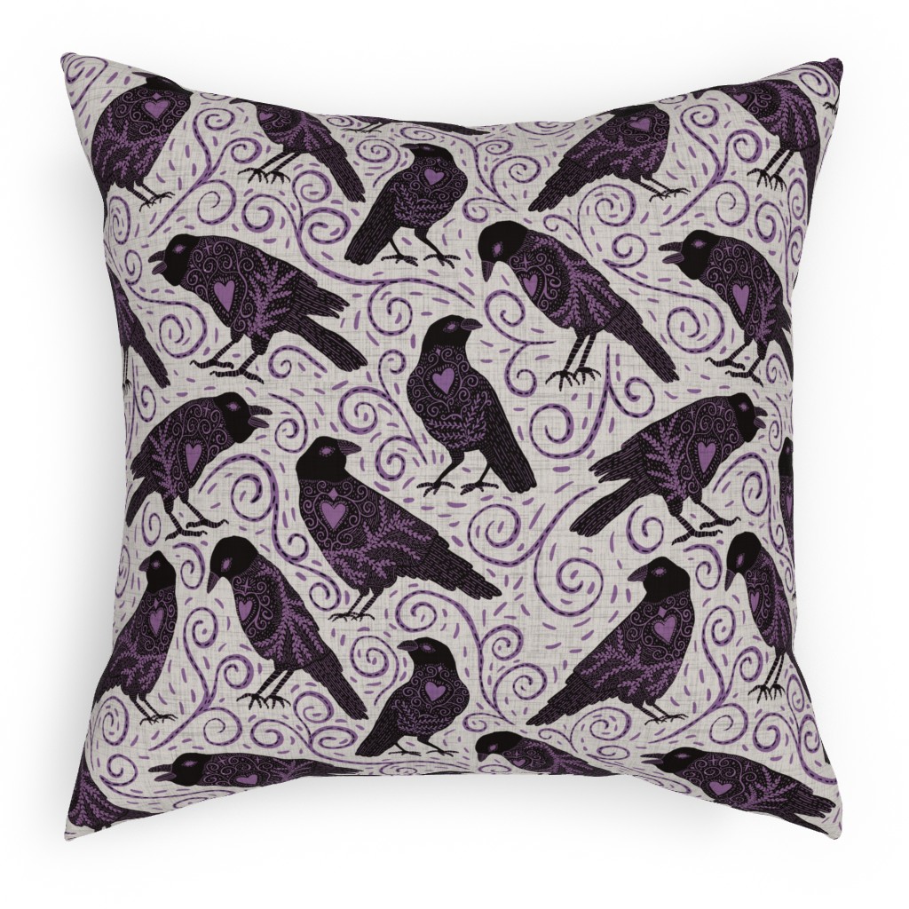 Raven - Ivory Pillow, Woven, Black, 18x18, Single Sided, Purple, Purple