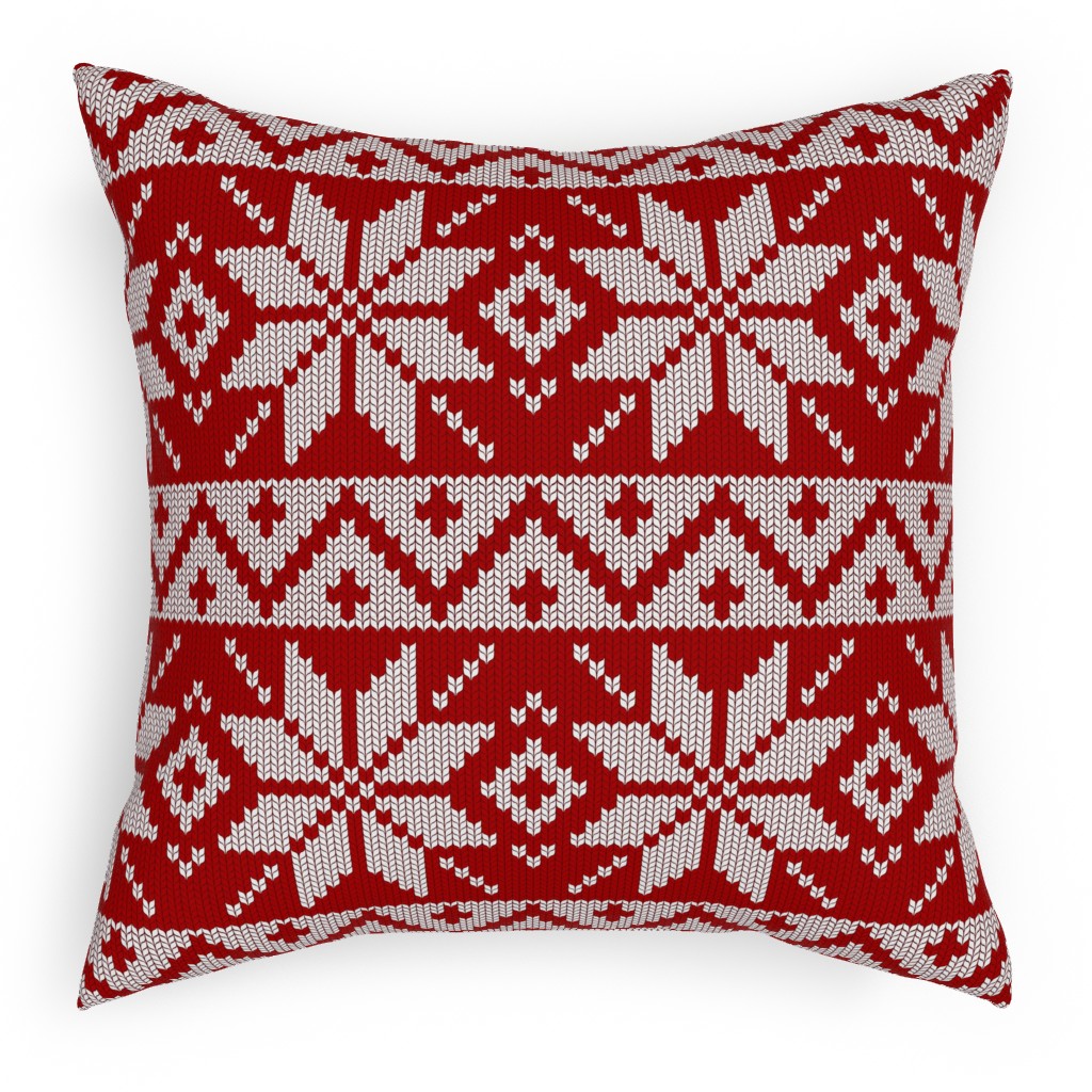 Christmas Knit - Red Pillow, Woven, Black, 18x18, Single Sided, Red, Red