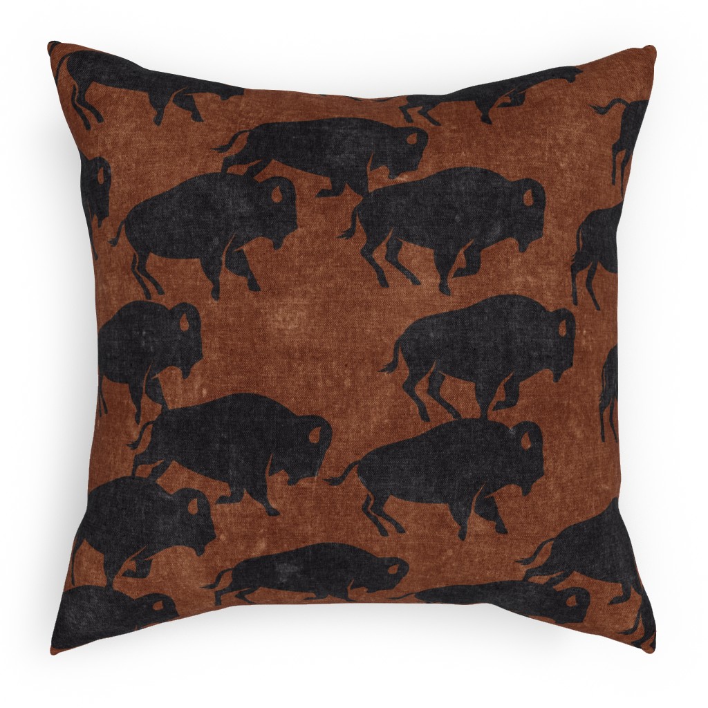 Bison Stampede - Inkwell on Brandywine Pillow, Woven, Black, 18x18, Single Sided, Brown