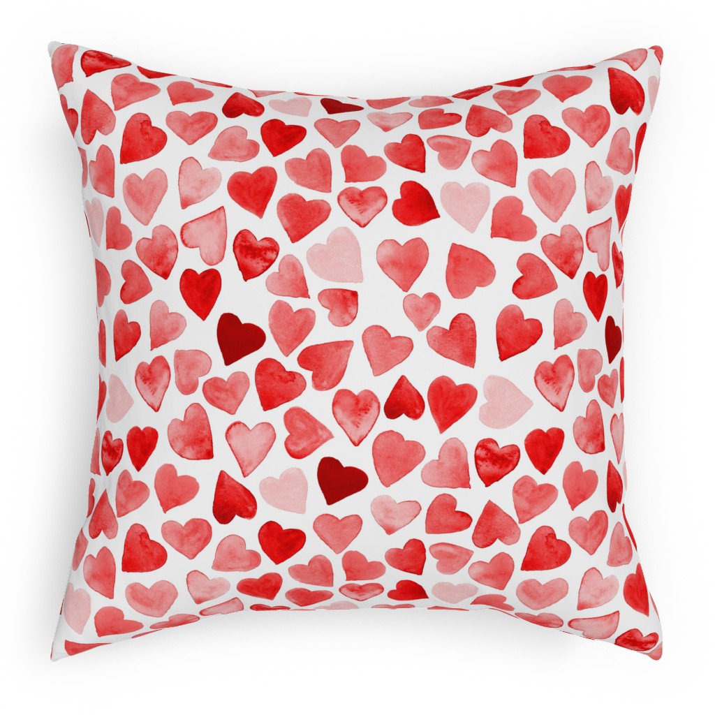 Red Hearts Watercolor - Red Pillow, Woven, Black, 18x18, Single Sided, Red, Red