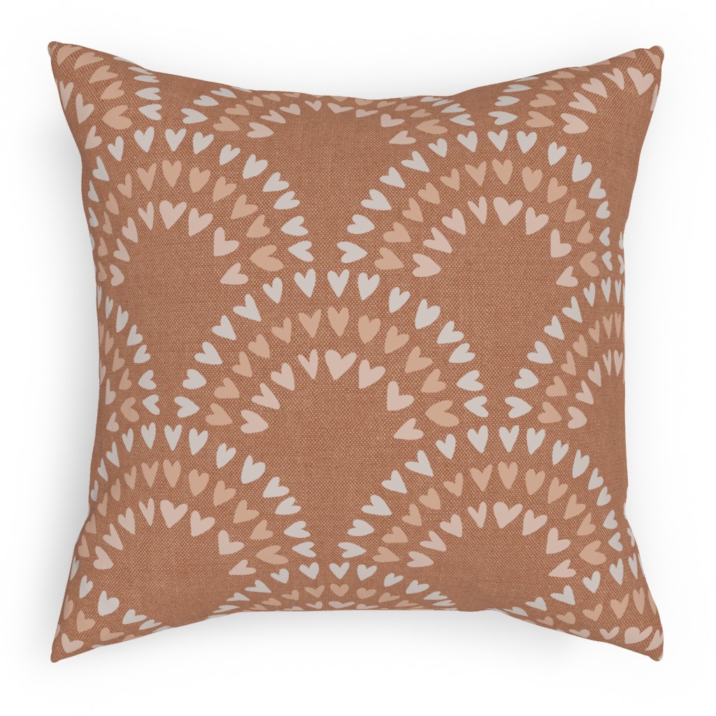 Scalloped Heart Rainbows - Pink Pillow, Woven, Black, 18x18, Single Sided, Pink, Bright Pink