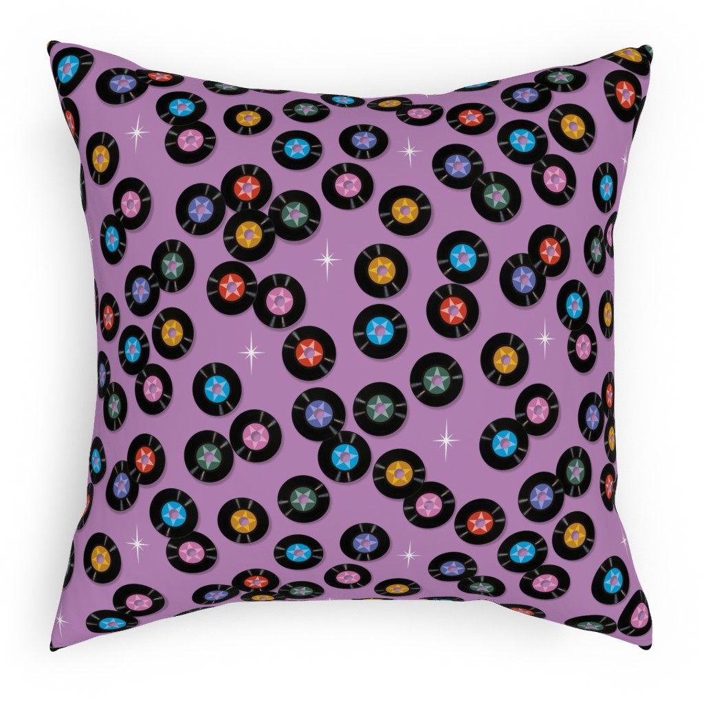 Pop Star Vintage Vinyl Records Pillow, Woven, Black, 18x18, Single Sided, Purple