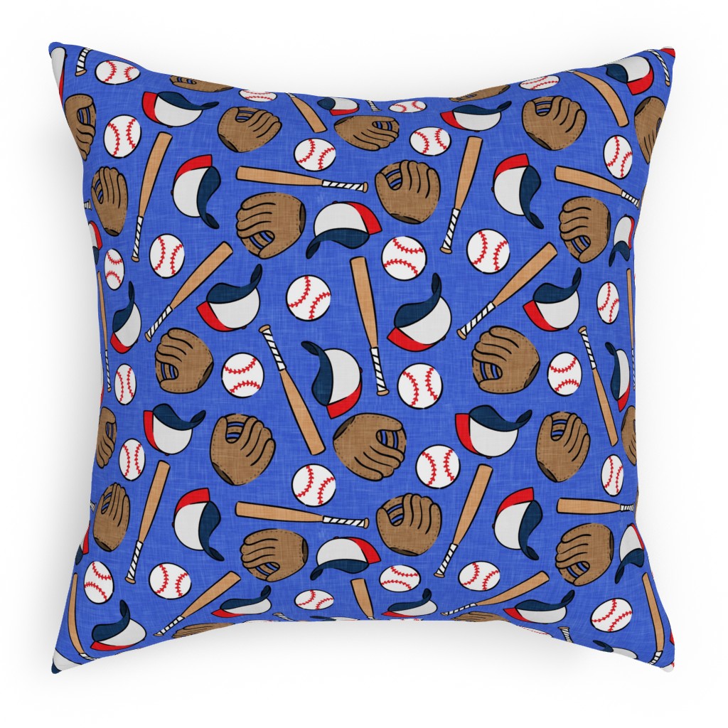 Baseball Bats Mits and Balls Pillow, Woven, Black, 18x18, Single Sided, Blue, Gentle Violet