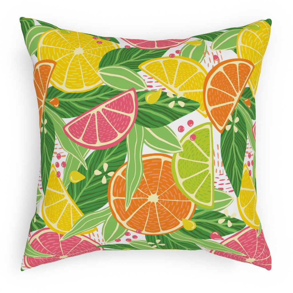 Summer Citrus Fruit Slices - Multi Pillow, Woven, Black, 18x18, Single Sided, Multicolor