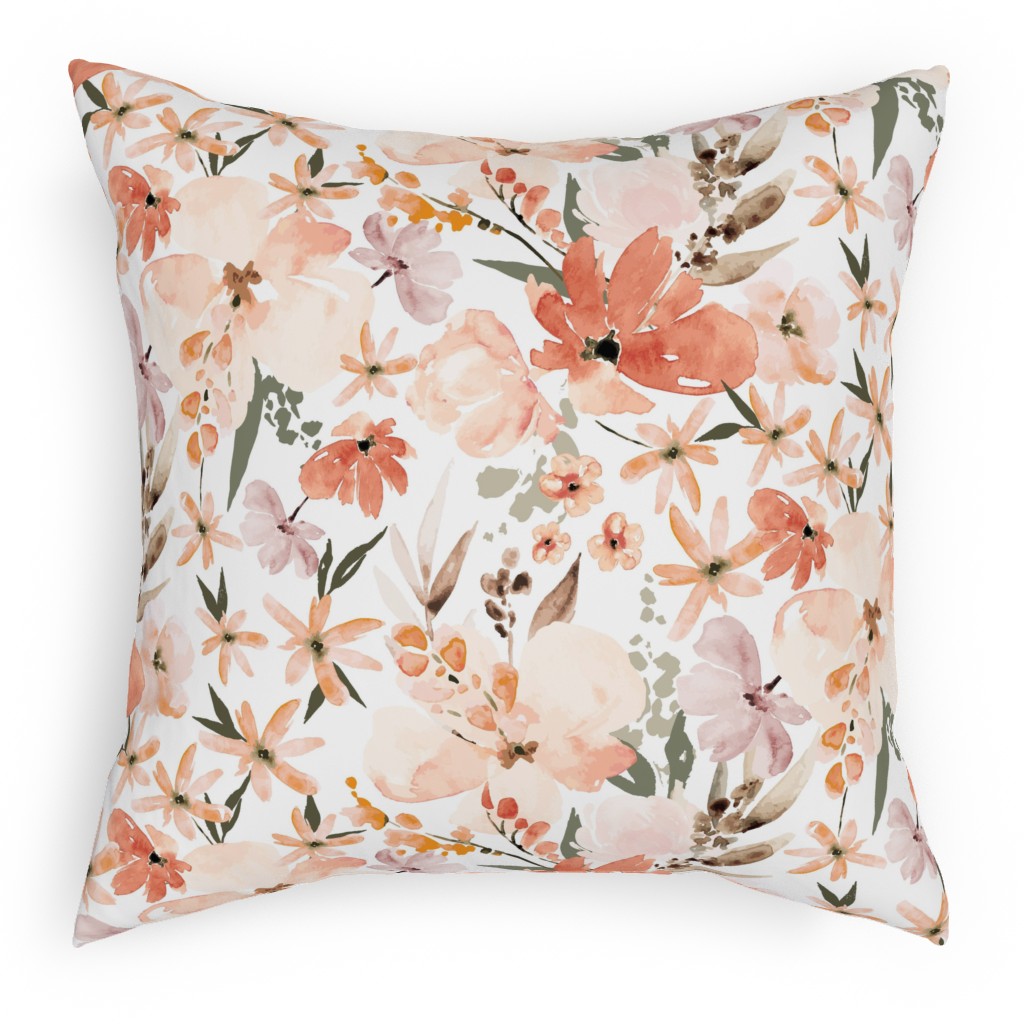 Earth Tone Floral Summer in Peach & Apricot Pillow, Woven, Black, 18x18, Single Sided, Pink