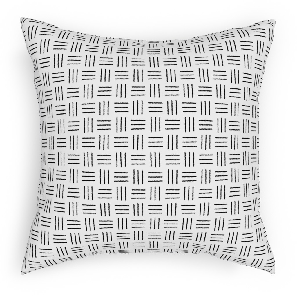 Mudcloth Basket Weave - Black on White Pillow, Woven, Black, 18x18, Single Sided, White