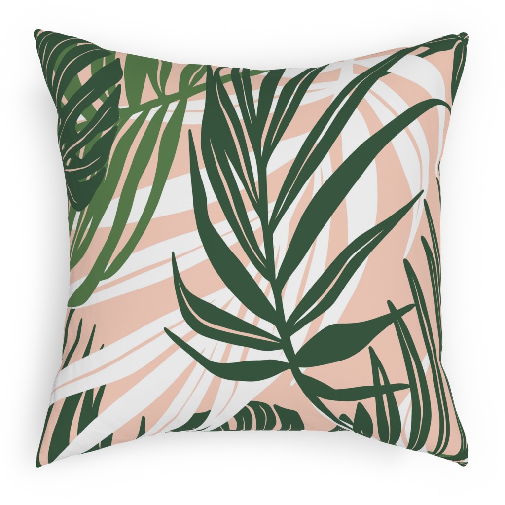 Hideaway Tropical Palm Leaves - Blush Pink Pillow, Woven, Black, 18x18, Single Sided, Green, Classic Green