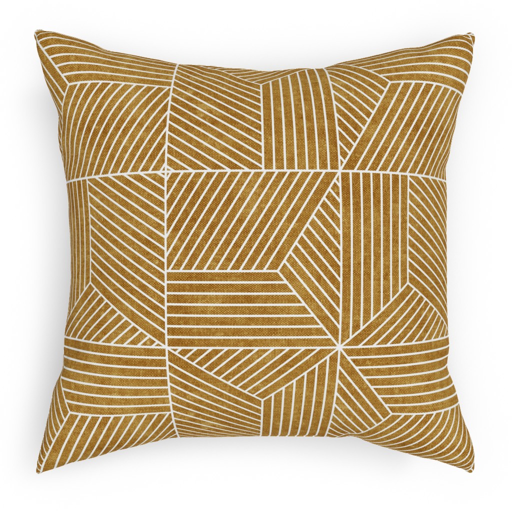 Bohemian Geometric Tiles - Mustard Pillow, Woven, Black, 18x18, Single Sided, Yellow