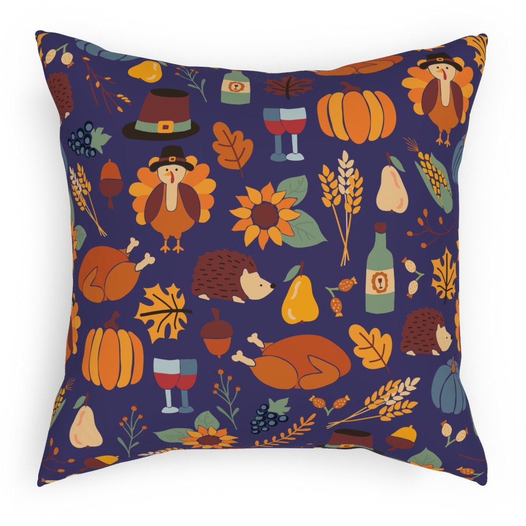 Thanksgiving Table - Multi Pillow, Woven, Black, 18x18, Single Sided, Multicolor