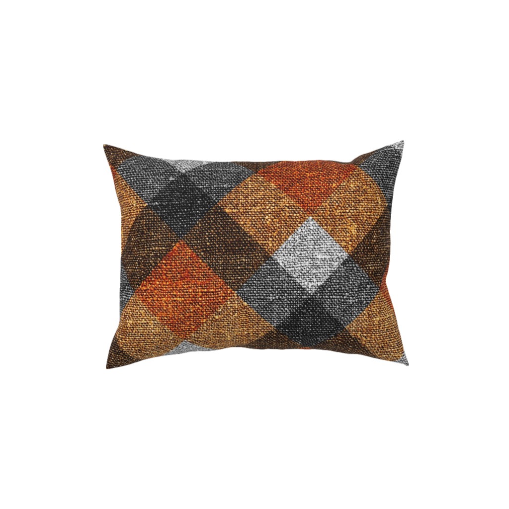 Fall Textured Plaid - Orange and Gray Pillow, Woven, Black, 12x16, Single Sided, Orange