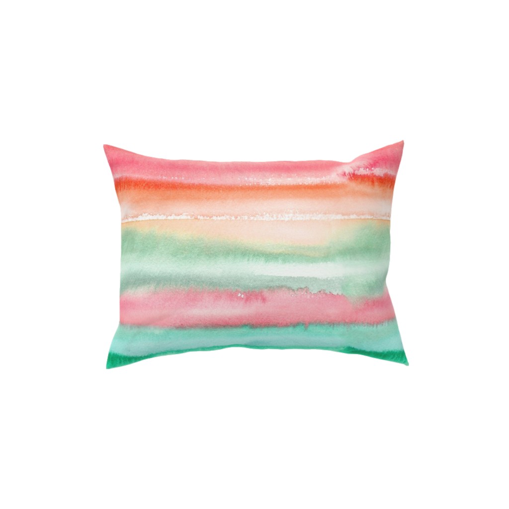 Ombre Watercolor Sunset - Green & Pink Pillow, Woven, Black, 12x16, Single Sided, Multicolor