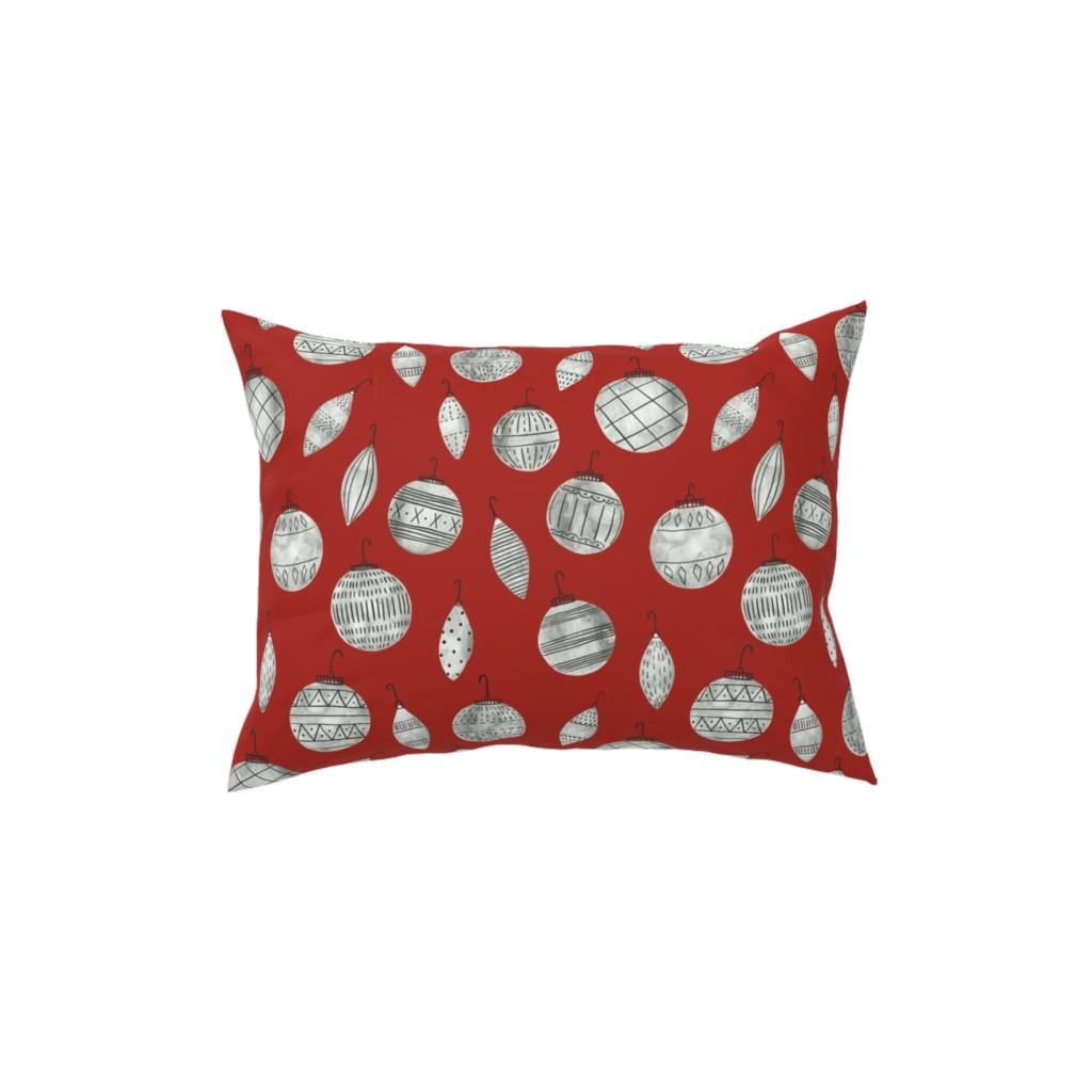 Watercolor Christmas Ornaments - Red Pillow, Woven, Black, 12x16, Single Sided, Red, Red
