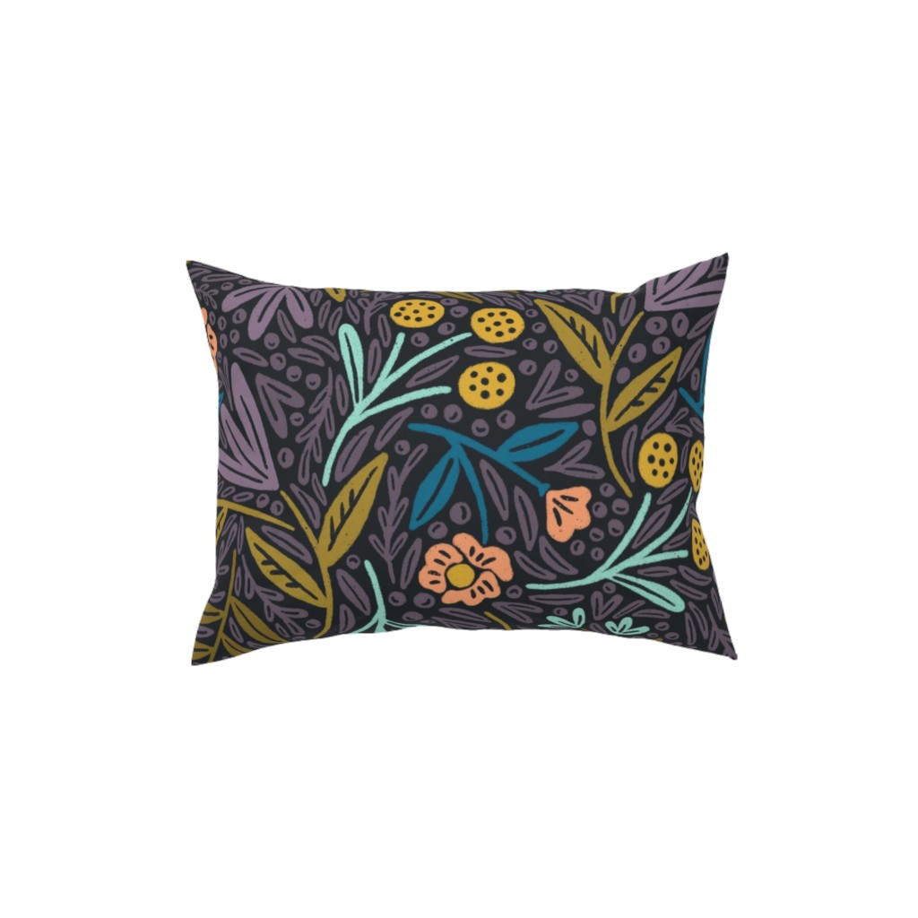 Lorelei Floral - Purple Pillow, Woven, Black, 12x16, Single Sided, Purple